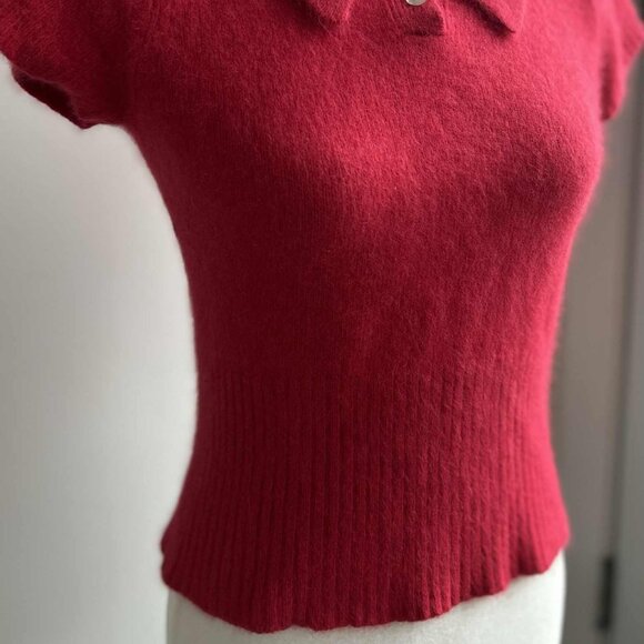 Vintage Limited Cerise Angora Knit Top with Short Sleeves & Ribbed Waist – US XS - Picture 2 of 13